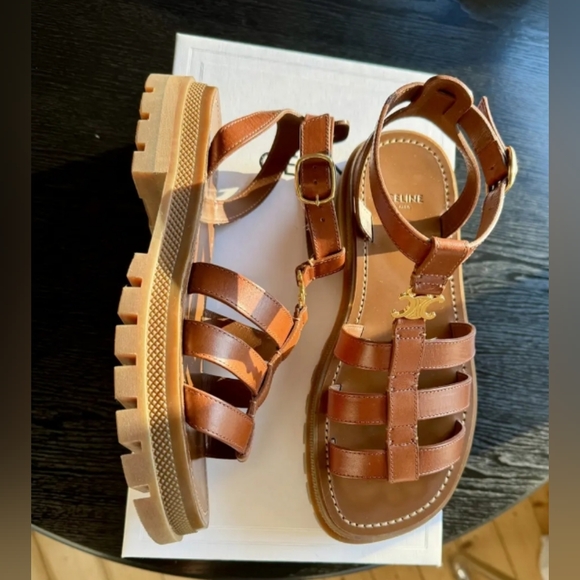 Celine Shoes - Celine Triomphe Leather Sandals